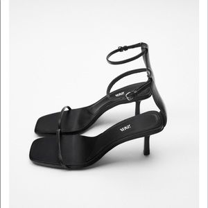 Zara minimalist ankle strap black heels